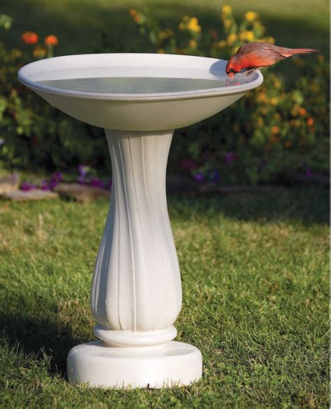 Unlike the other cheap low quality concrete and plastic resin bird baths, this one is constructed out of all solid cast aluminum. The weight of the bird bath is perfectly balanced making it easy to move and not affected by wind. We offer this bird bath in different colors. Dimensions for the bird bath are: 16.75" L x 16" W x 29.5" H, 29 lbs ...